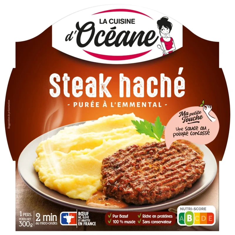 Image de plat cuisiné Steak haché et purée emmental LA CUISINE D'OCEANE 300g